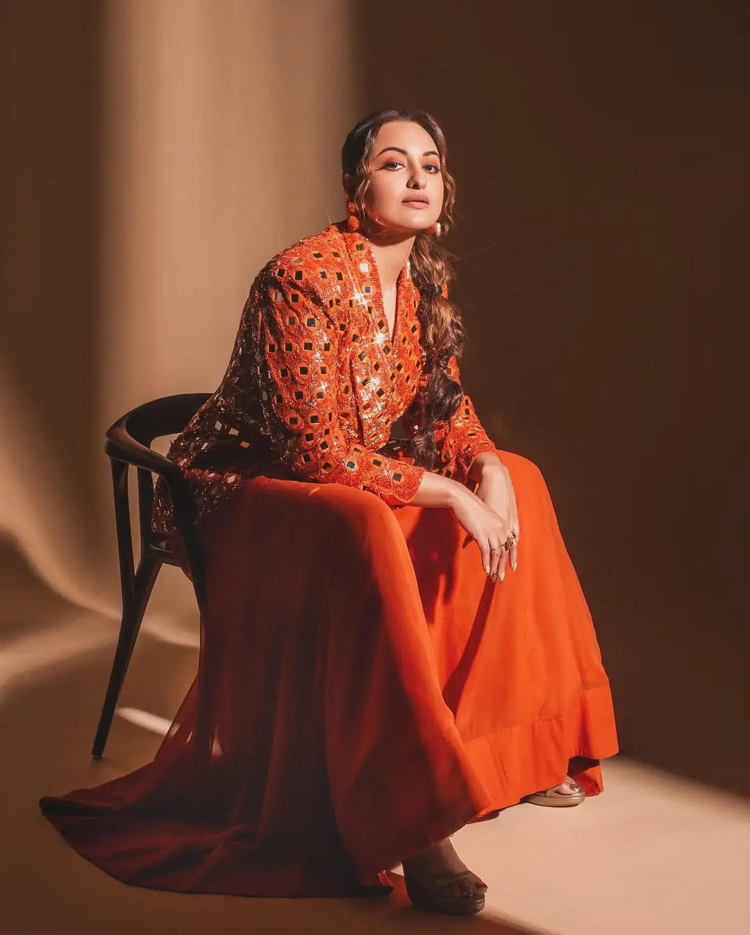 Sonakshi Sinha Wearing Beautiful Orange Gown